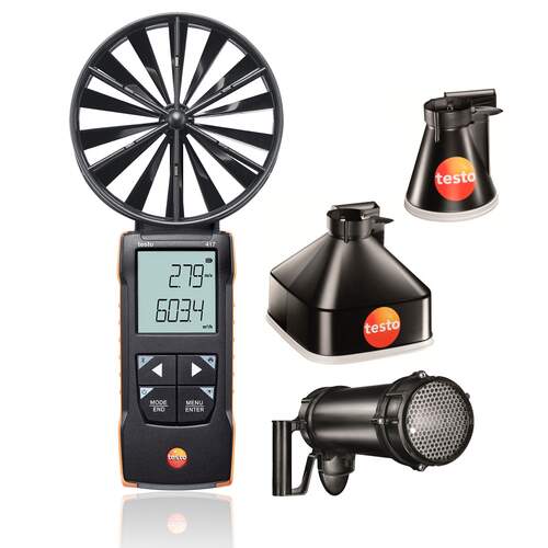 Testo 417 set 2 digitale 100mm vleugelrad-anemometer, gelijkrichter, meettrechters en transporttassen